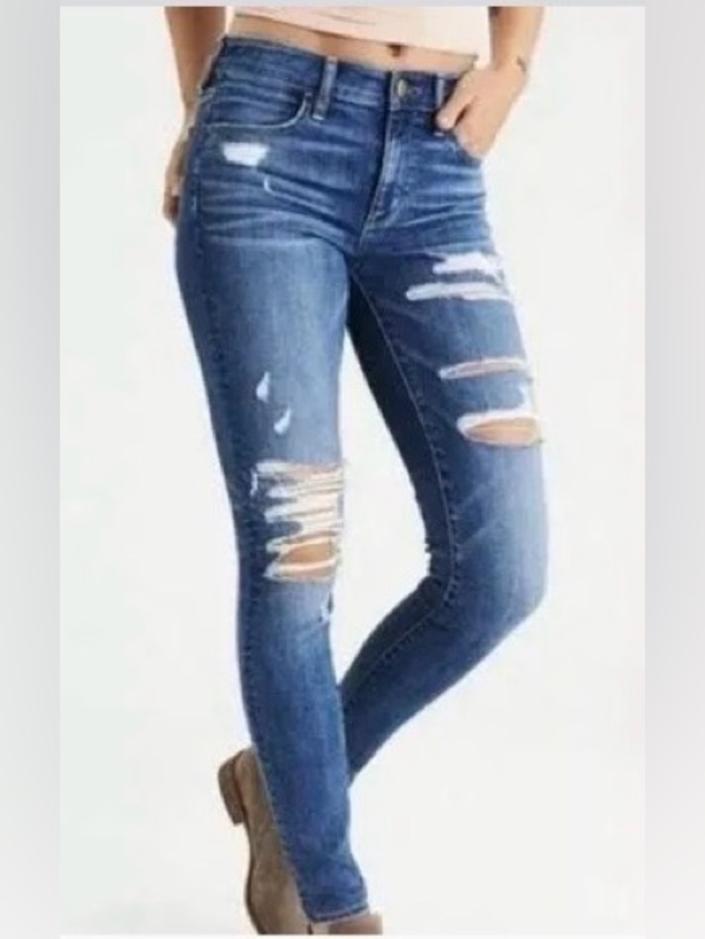 AMERICAN EAGLE distressed Curvy Hi Rise Jegging size women’s 10